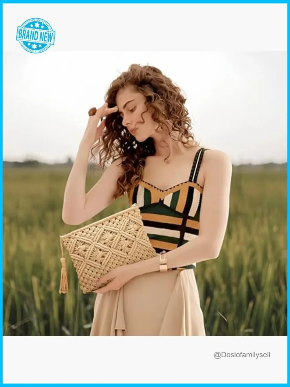 White Straw Clutch Purse Woven Tassel Handbag Beach Summer Boho Chic
